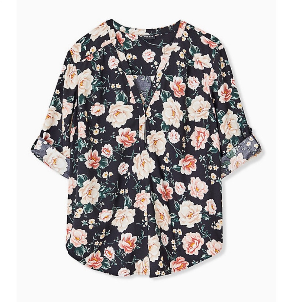 Torrid Black Floral Harper pullover satin blouse